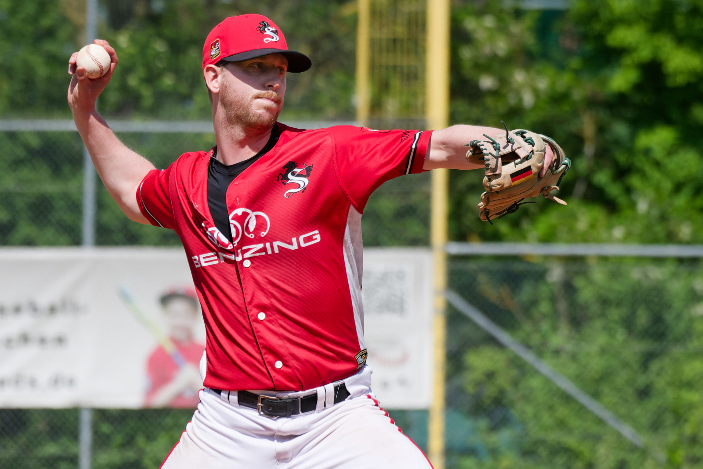 Lucas Traut sicherte mit 1.2 Innings ohne zugelassenem Run den 9:4-Sieg der Reds im 2. Spiel in Gauting. (Foto: Iris Drobny)