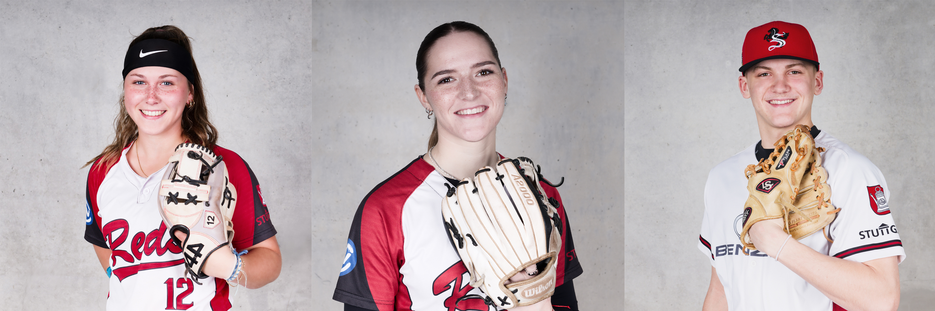 Spielen künftig alle drei für Colleges in Texas bzw. Arizona: die Reds-Nationalspieler Jessica Weil, Jule Breuninger und Jonathan Schäffer (v.l.). (Fotos: Iris Drobny)